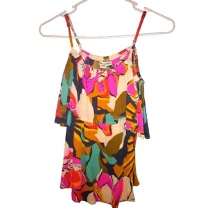 Billabong NWOT Multicolor Spaghetti String Ruffled Tank Top Barbicore Beachy S/P